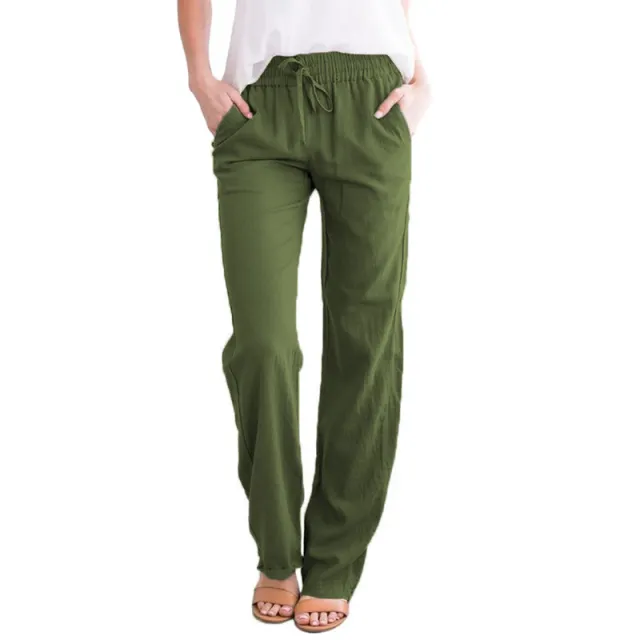Cotton and Linen Drawstring Loose Casual Wide Leg Trousers Army Green - Shop at LoveMi