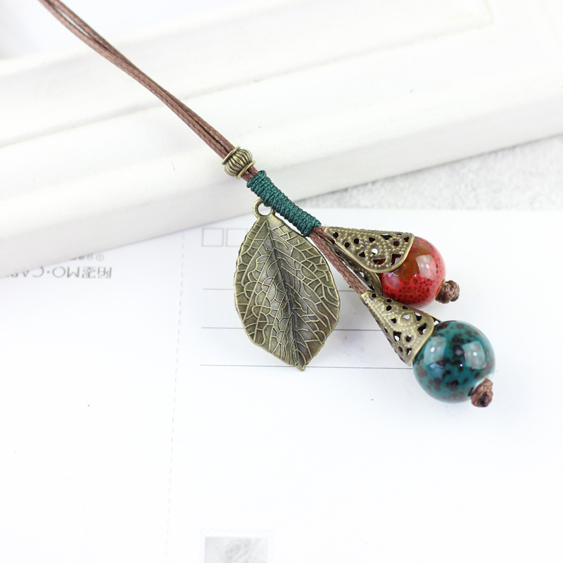 Vintage Literature Accessories Ancient Copper Leaf Long Necklace