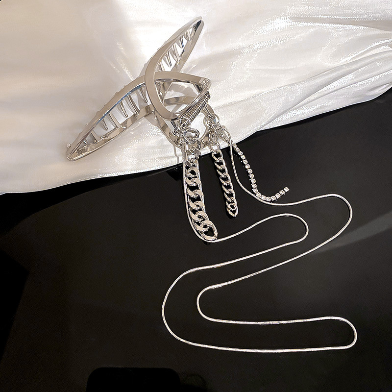 Frosty Design Geometric Chain Long Fringe Hair Clip Silver - Shop at LoveMi