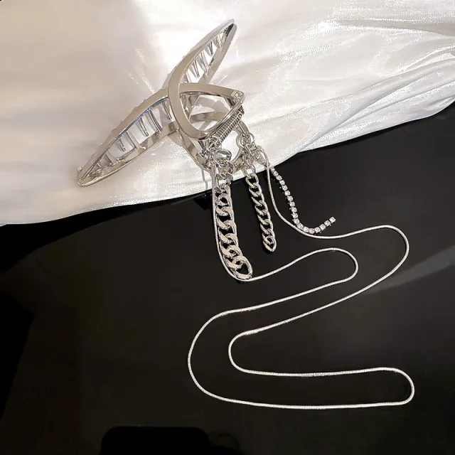 Frosty Design Geometric Chain Long Fringe Hair Clip Silver - Shop at LoveMi