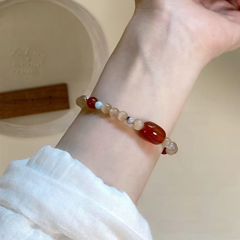 Vintage Red Agate Beaded Bracelet