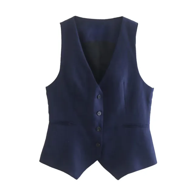 V Neck Sleeveless Buttoned Vest Vest - Shop at LoveMi