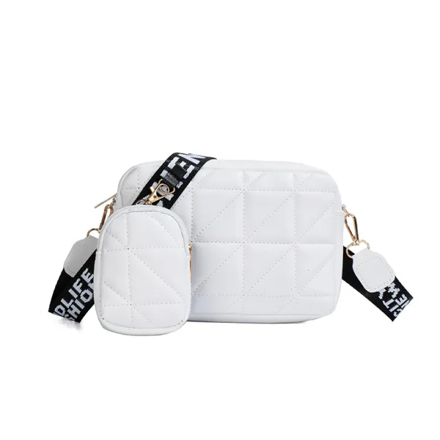 Rhombus Shoulder Bag With Wallet Letter Print Wide Shoulder Strap Small Square Bag Large Capacity Cell Phone Crossbody Bags White - Shop at LoveMi