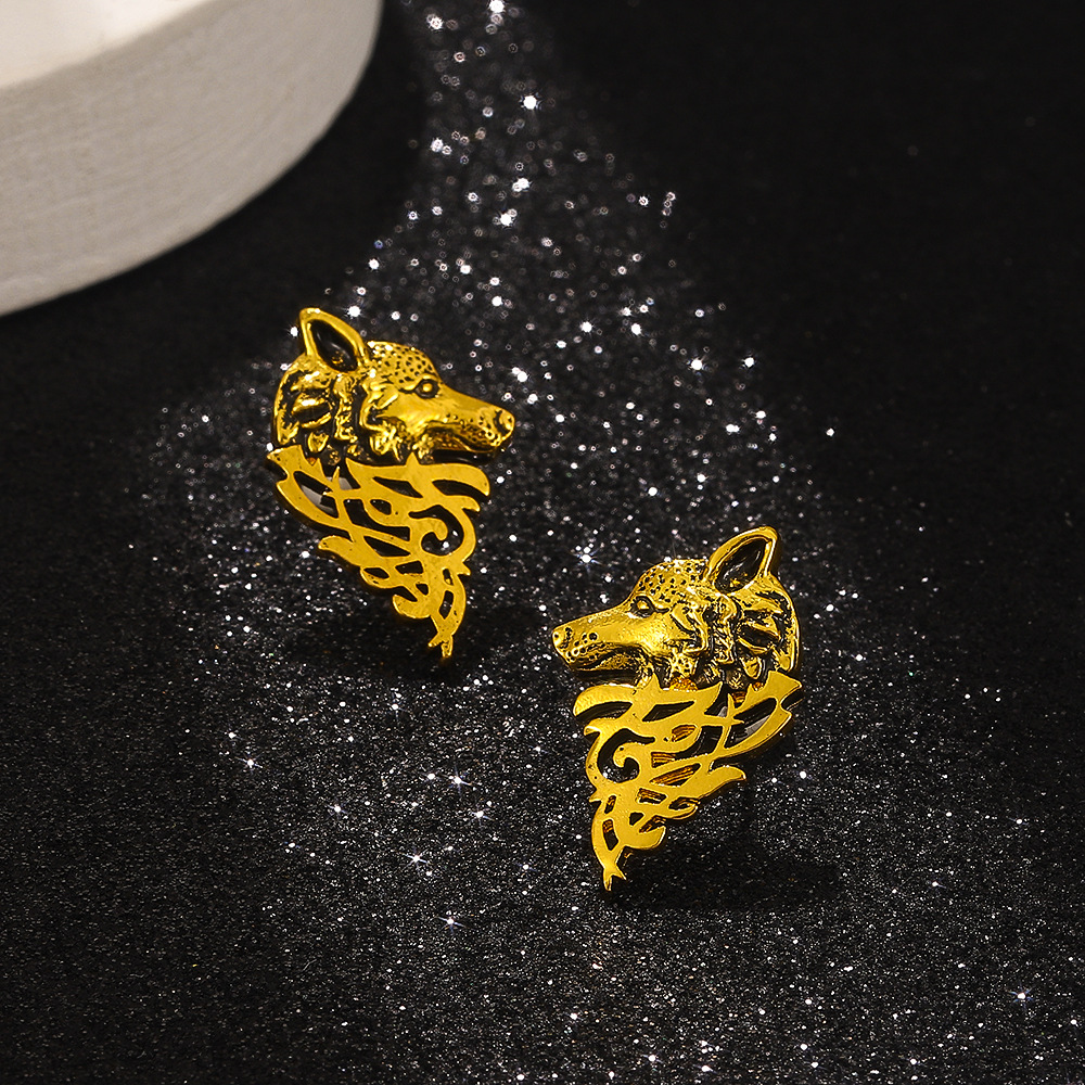 Title 6, Womens Retro Domineering Wolf Head Earrings