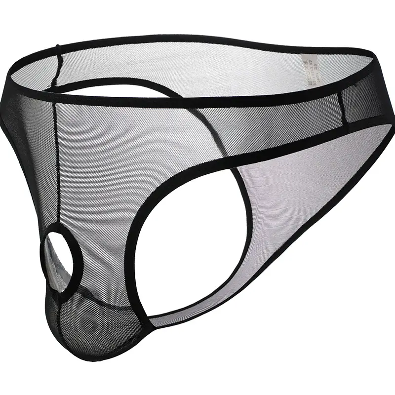 Men's Ding Briefs Hollowed-out And Crotchless Ice Silk Underwear