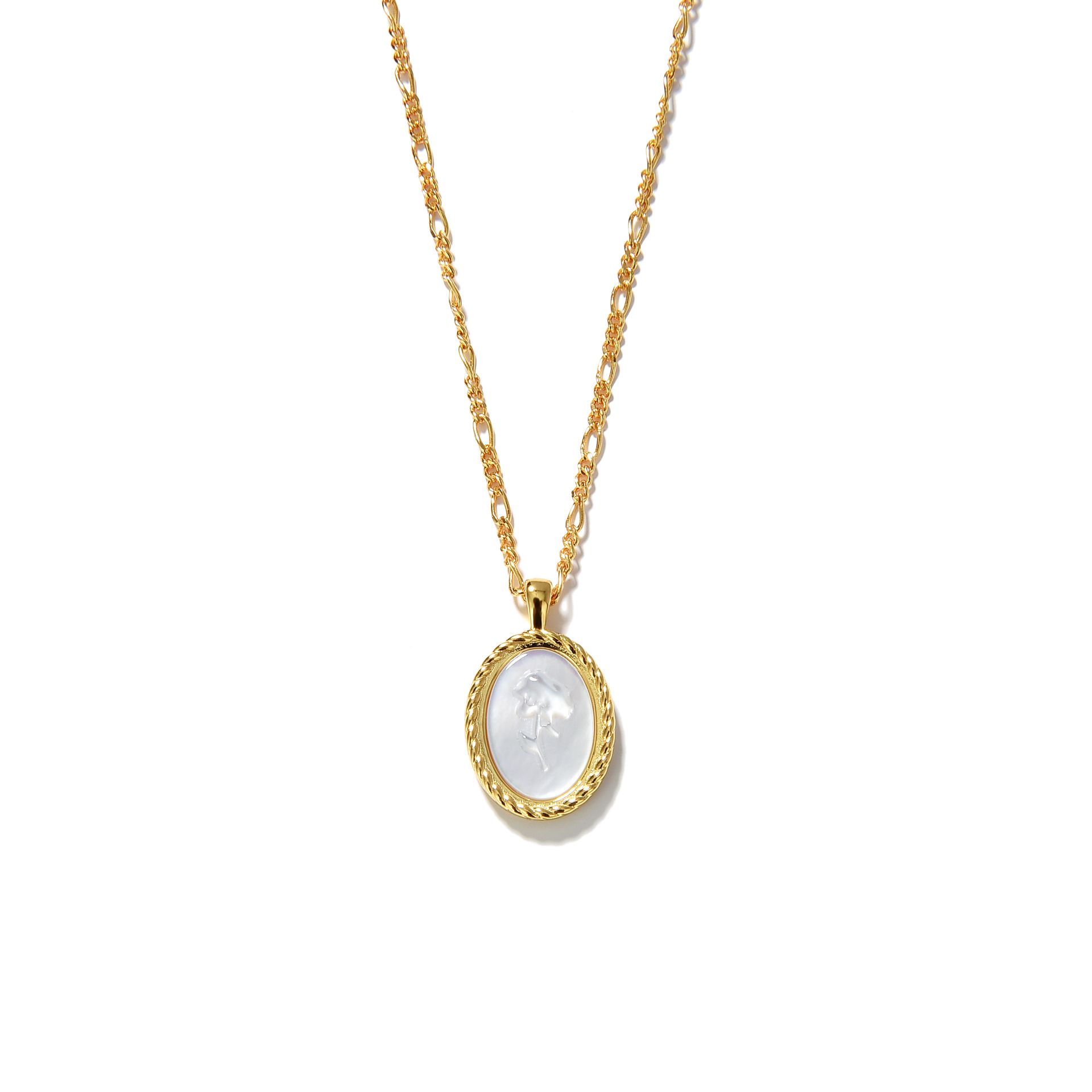 S925 Silver Plated Oval Embossed Rose Necklace