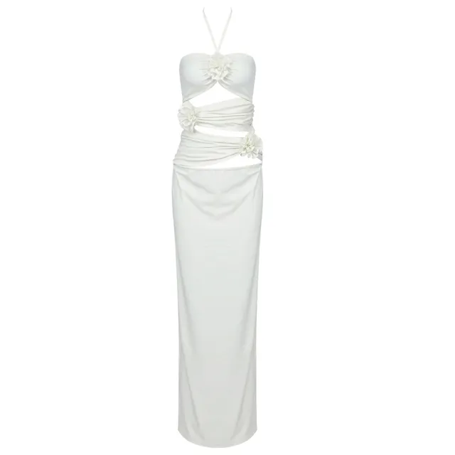 Cut out Floral Long Bandage Dress White - Shop at LoveMi