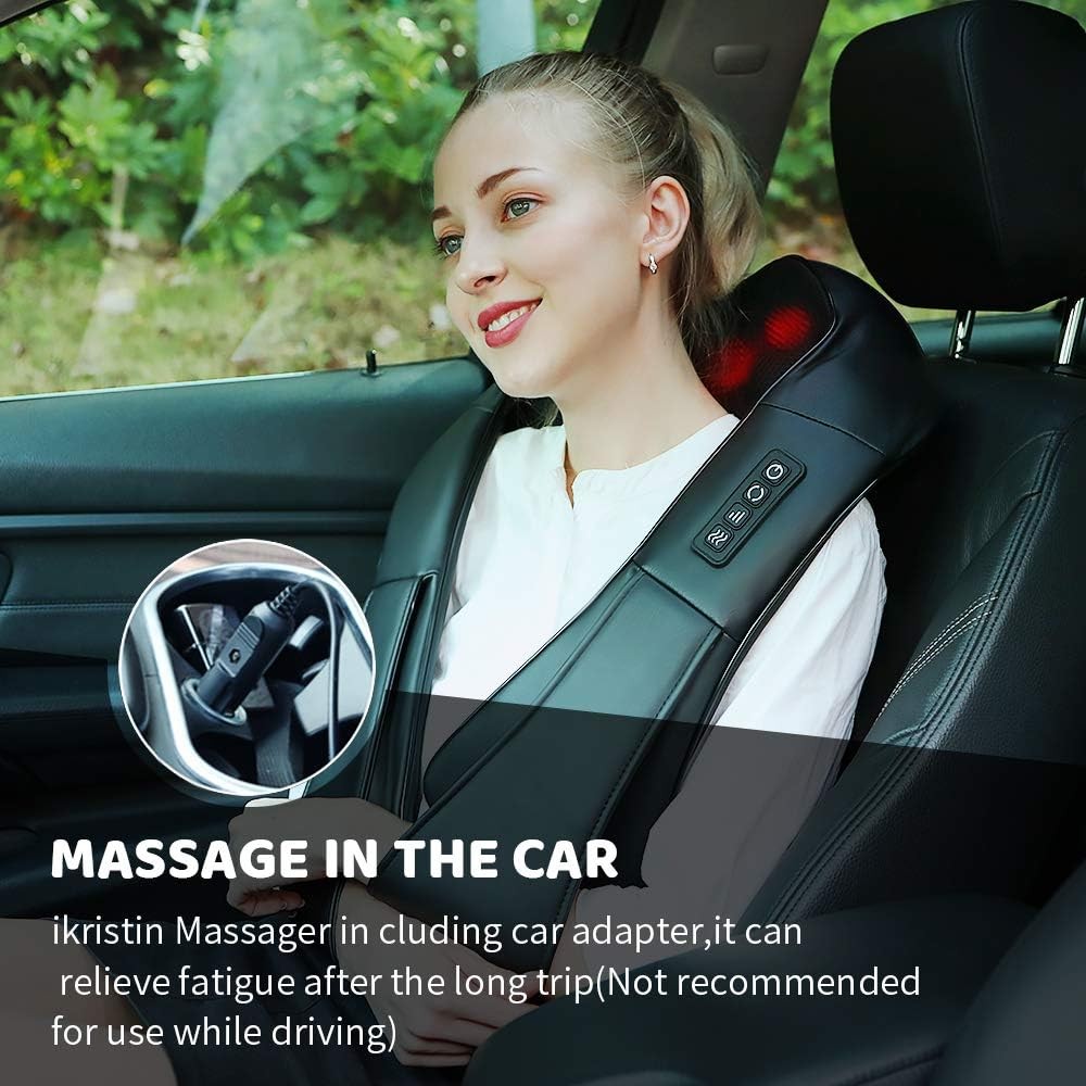 Electric Shiatsu Neck Back Shoulder Massager With Heat & Kneading, Deep Tissue Massage For Home Car Office Use, UK Plug