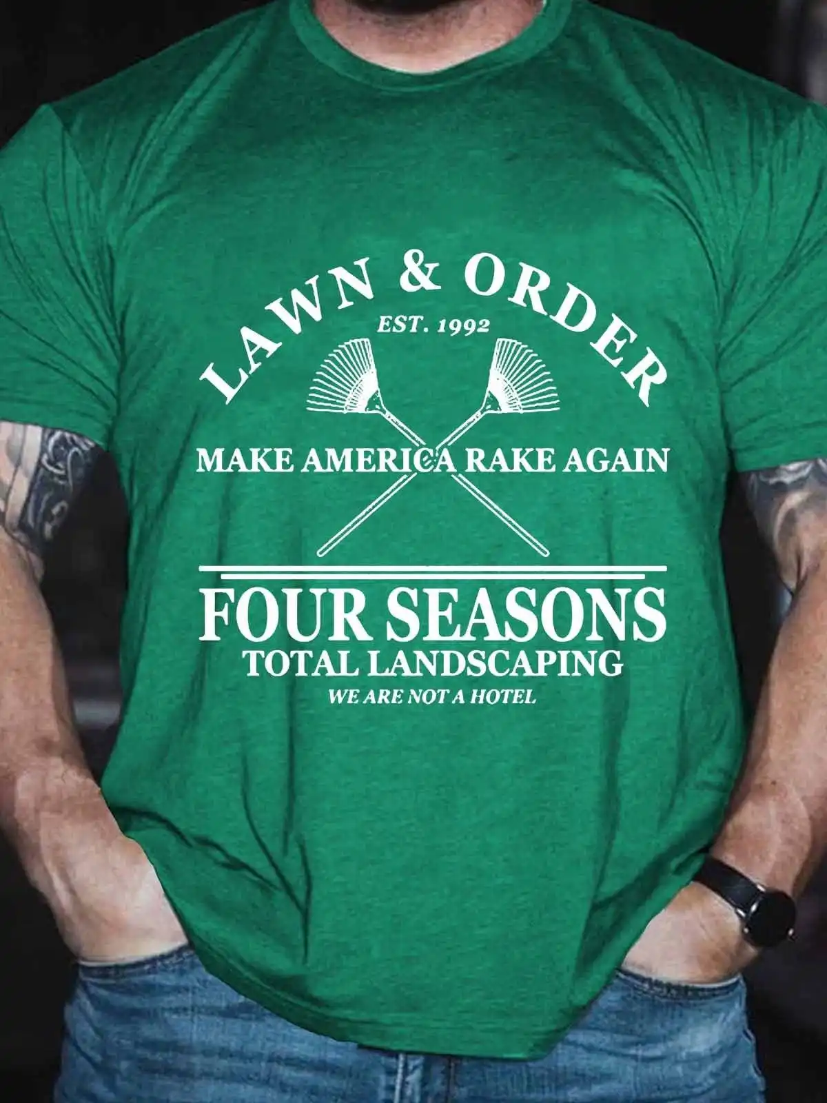 Men's Funny Lawn Green Printing Short Sleeve
