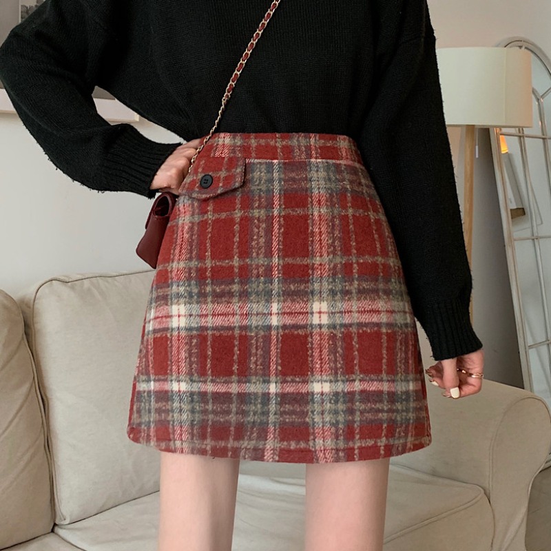 Ladies Plaid High Waist A-Line Skirt