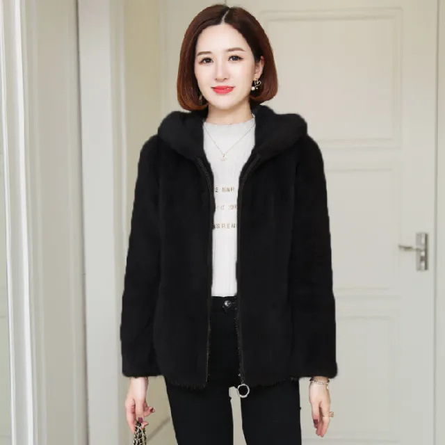 Winter New Small Thick Hooded Fur Coat Jacket Black - Shop at LoveMi