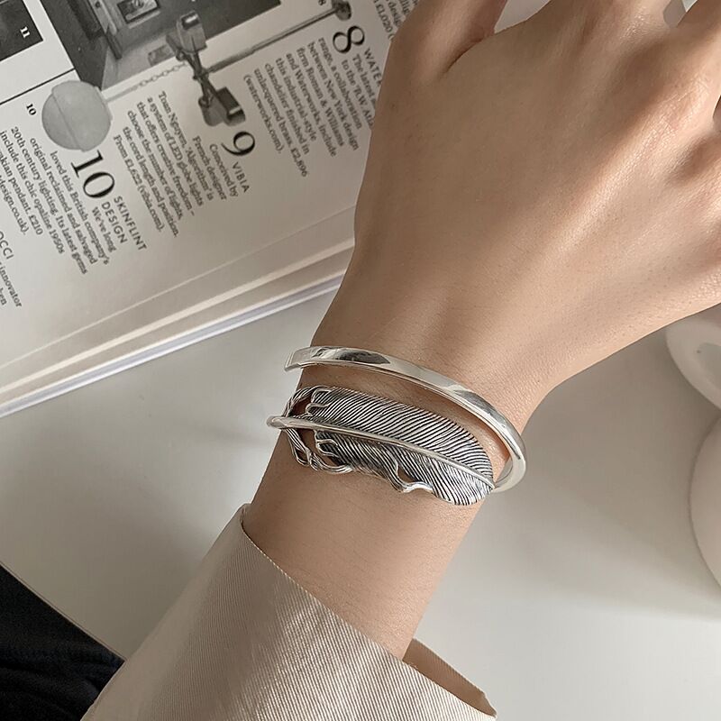 Feather Bracelet Thai Silver Black Personality