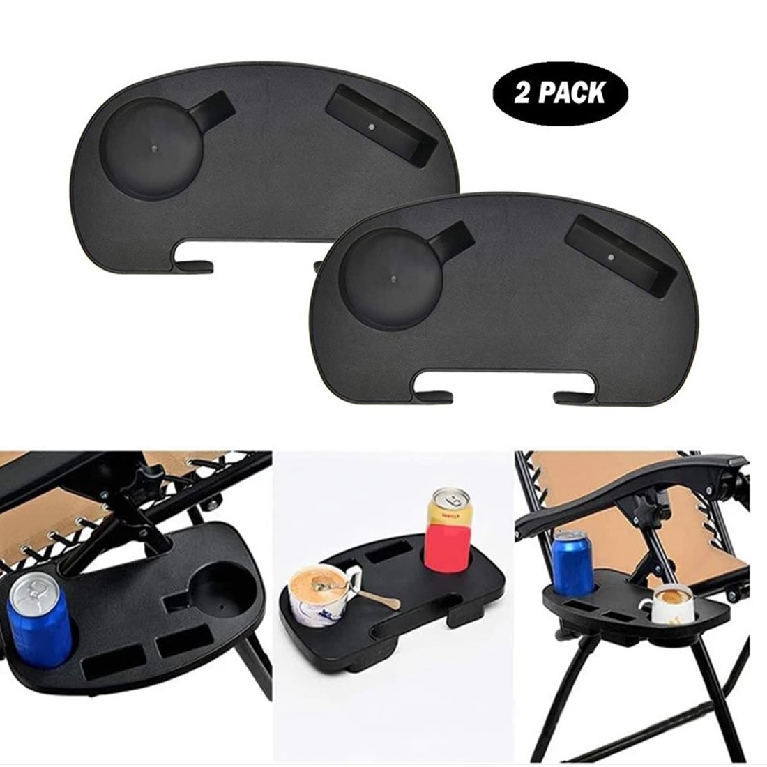 2PCS Clip On Camping Chair Side Table Cup Holder & Phone Storage Tray Outdoor UK