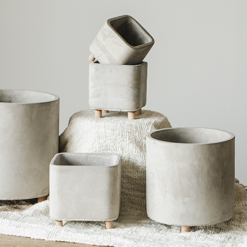 Desktop Cement Flowerpot With Legs