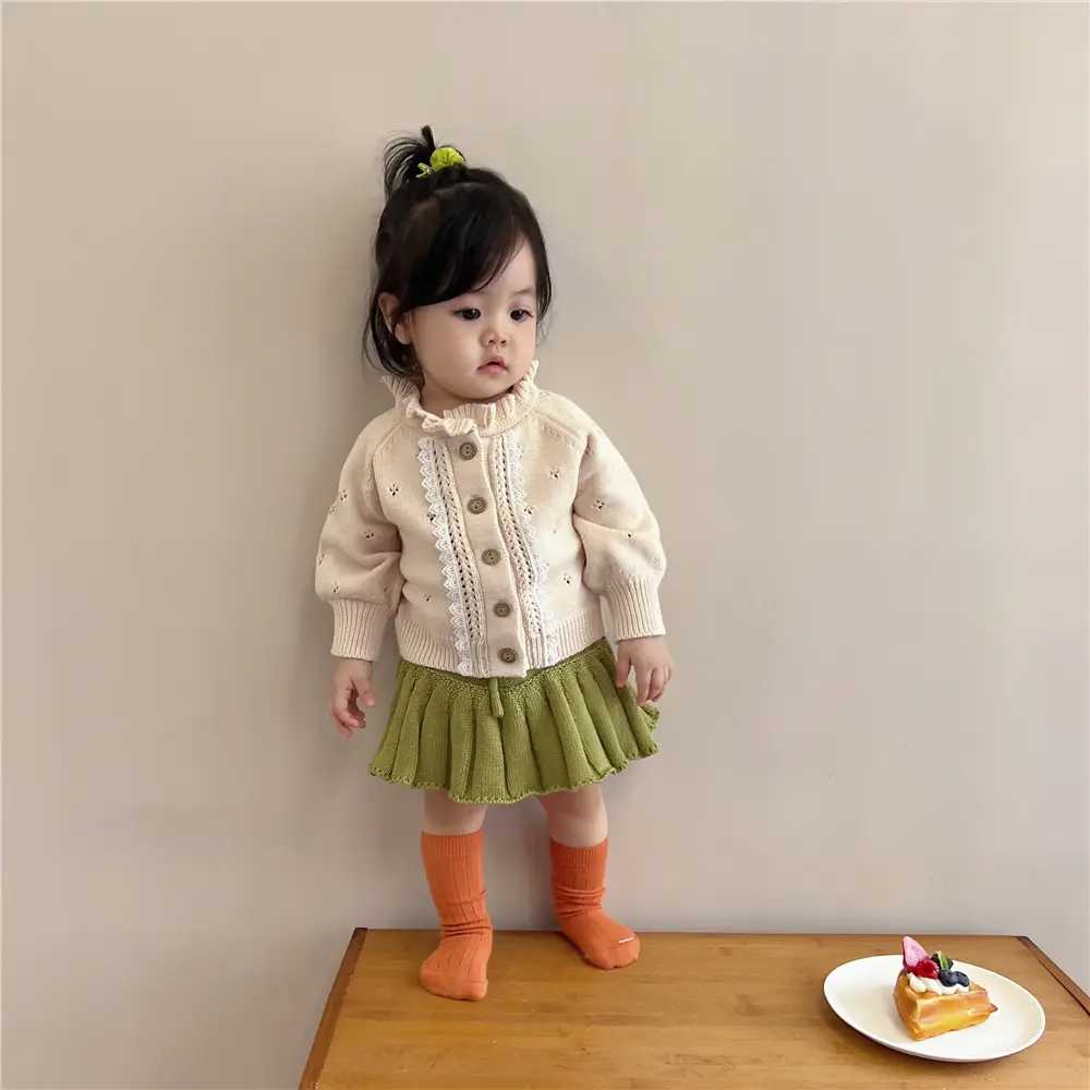 Girls' Versatile Hollow Fungus Collar Lace Knit Jacket