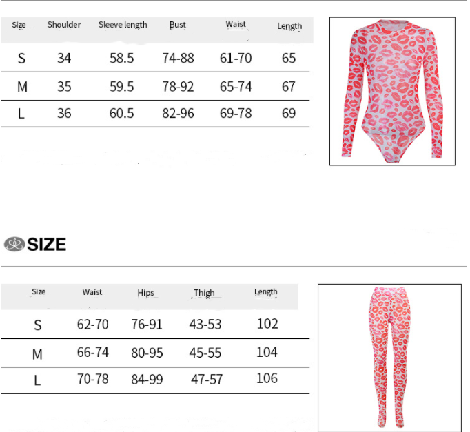 Title 1, Lip Print Long Sleeve Bodysuit Skinny Leggings