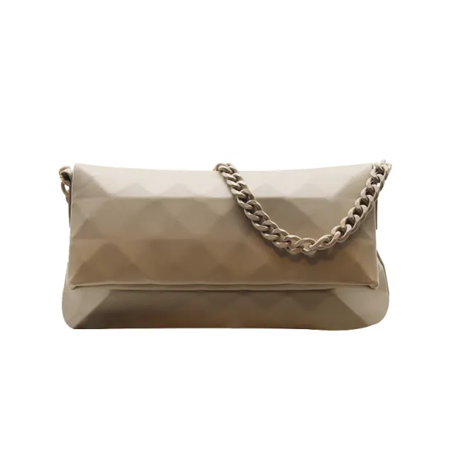 Geometric Niche Rhombic Tote Bag Underarm Bag Shoulder Messenger Casual Chain Khaki - Shop at LoveMi