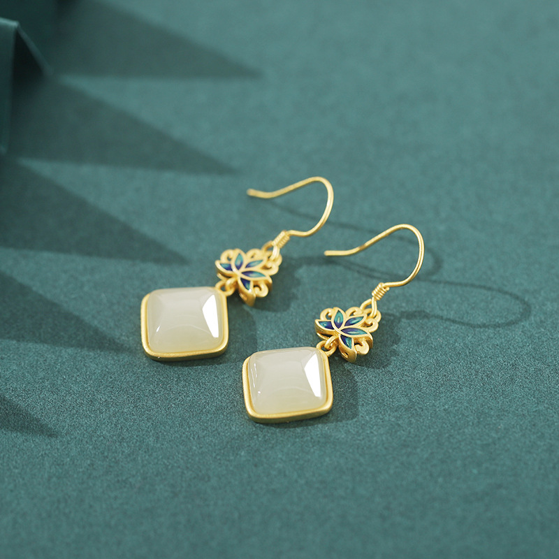 Women's Fashion Simple Lotus Hetian Jade Earrings