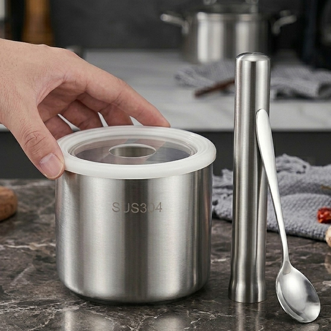Steel Garlic Mortar And Pestle-Manual Crusher & Grinder For Herbs & Spices — image 3