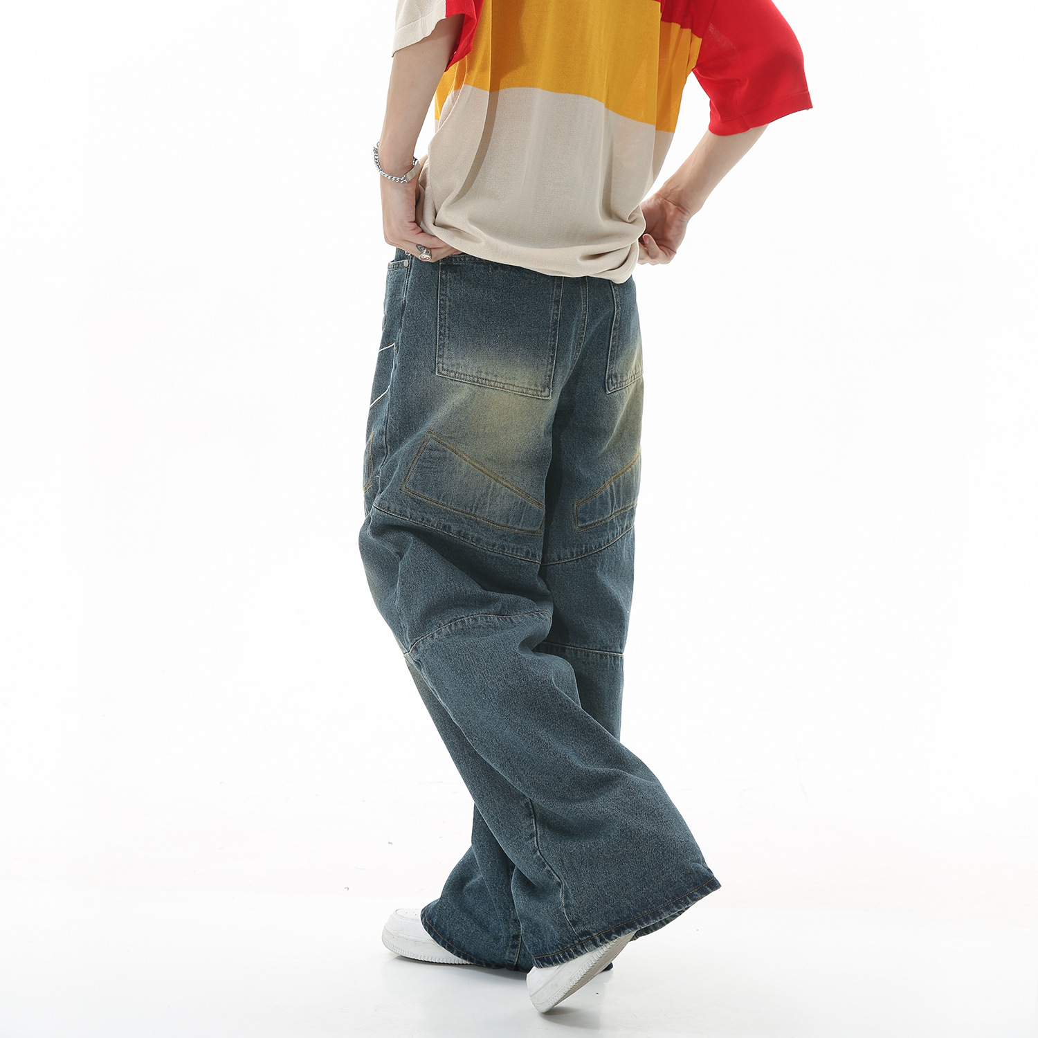 Design Structure Loose Wide Leg Hip Hop Denim Trousers