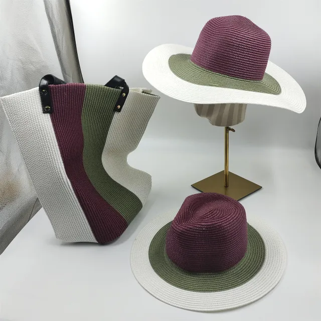 Outdoor Breathable Sun Shade Can Be Folded Large Eaves Striped Straw Hat Purple - Shop at LoveMi