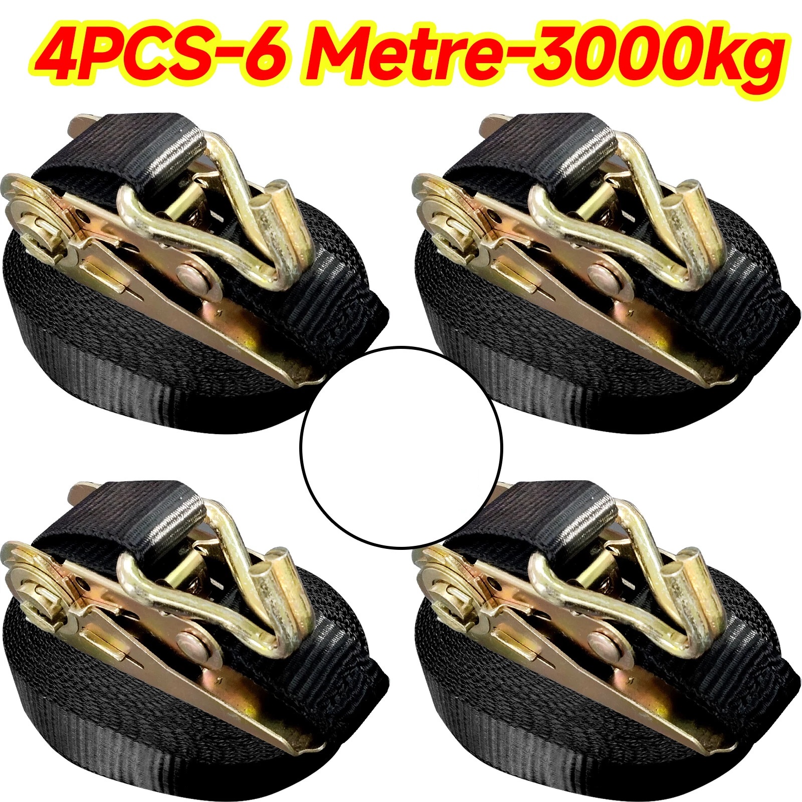 Ratchet Straps Tie Down 4 X 25mm Endless 6 Metre Black 3000kg Lashing Straps UK — foto 6