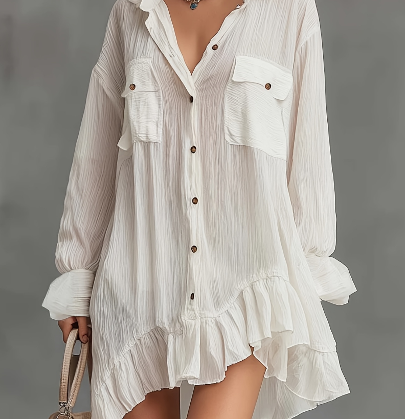 French-style Relaxed Pleated Loose Shirt Dress For Women