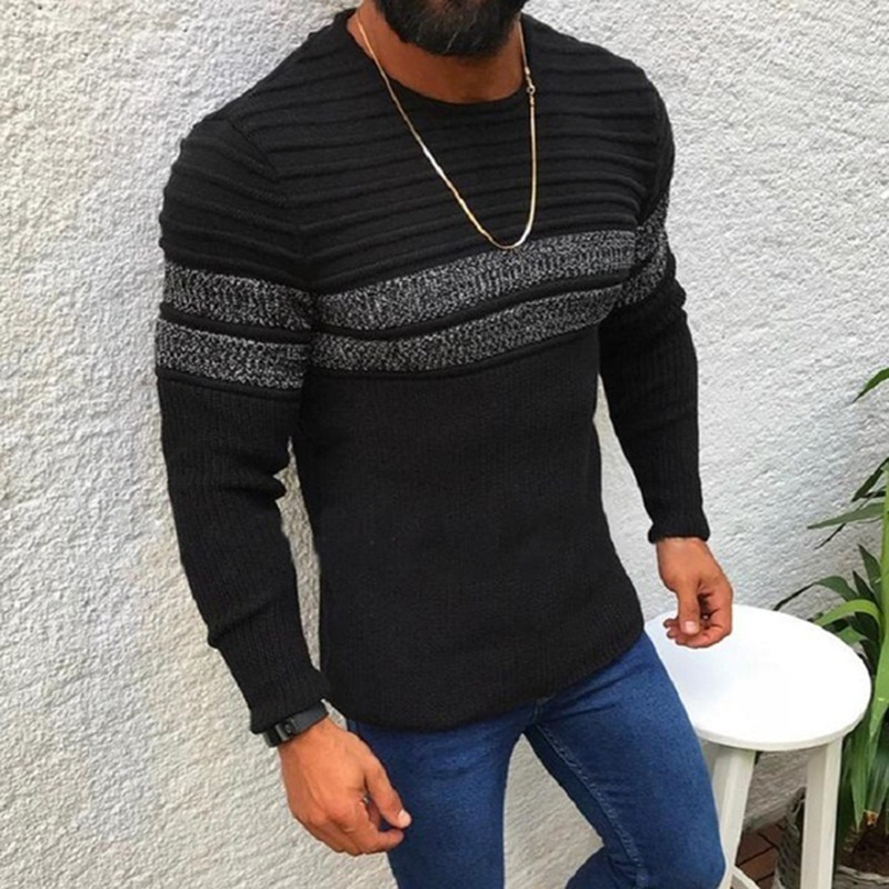 Title 7, Colorblock striped casual round neck knitted sw...