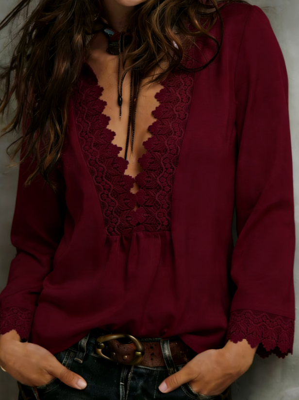 V-neck Loose Long-sleeved Top