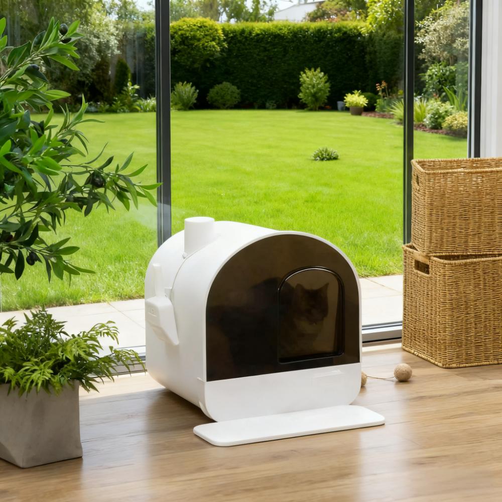 White Cat Litter Box With Lid With Scoop And Filter_voghion.com
