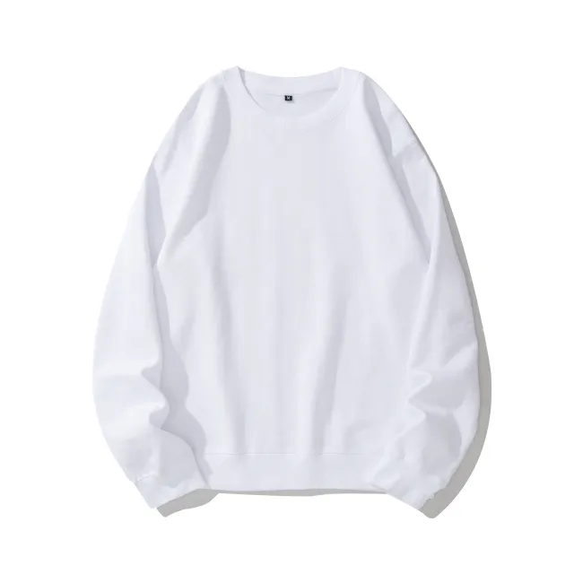 Heavyweight Round Neck Sweater Thickened Terry Solid Color Couple White - Shop at LoveMi
