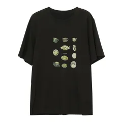 Casual Printed Cotton Short Sleeve T-Shirt Women - Black - View 1