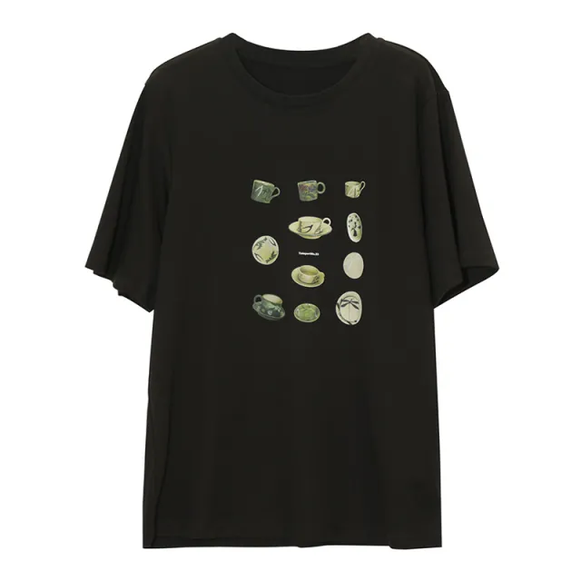 Casual Printed Cotton Short Sleeve T Shirt Women Black - Shop at LoveMi