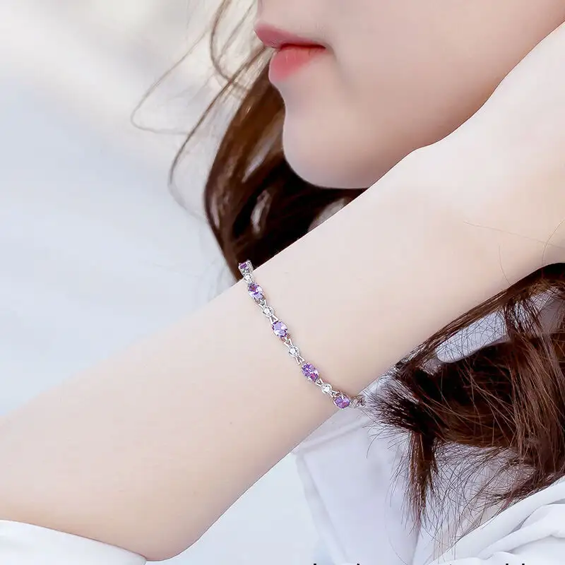 Silver Amethyst Couple Sterling Silver Bracelet Women