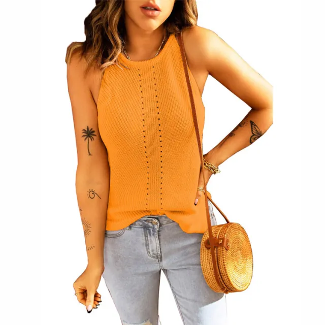 Women's European And American Beach Halterneck Knitted Loose Vest Yellow - Shop at LoveMi