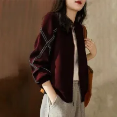 Retro Fashion All-match Loose Jacket Baseball Uniform Top - Coffee Red - View 1