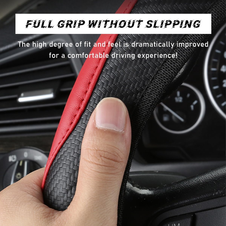 BLACK Car Steering Wheel Cover, 15 Inch Leather Breathable Auto Steering Wheel Protector, Comfortable Non-Slip Vehicle Steering Wheel Covers, Universal Interior Car Accessories