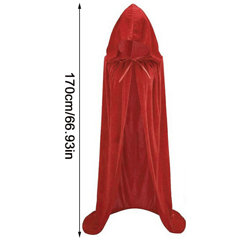 Halloween Hooded Velvet Cloak Robe Medieval Witchcraft Cape Vampire Costume