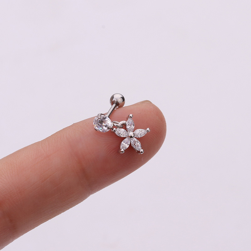 Fashion Heart Shaped Flower Stainless Steel Micro-inlaid Cartilage Earrings Piercing