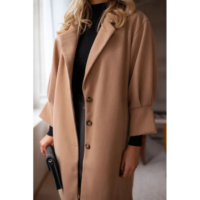 Women's Autumn And Winter Three quarter Sleeves Suit Collar Woolen Coat Coat Khaki - Shop at LoveMi