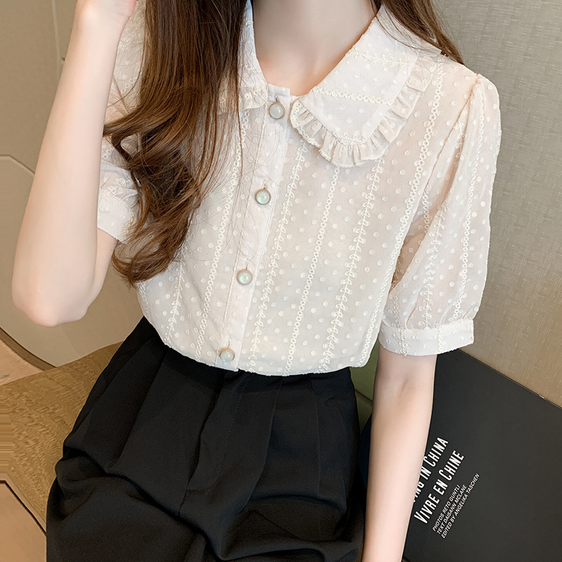 Title 6, White Girly Blouse Short-sleeved Western-style ...