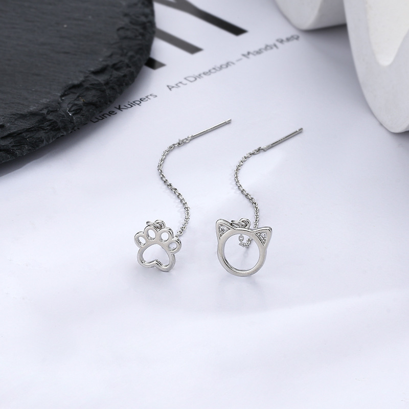 Japanese Asymmetric Diamond Cat Earrings