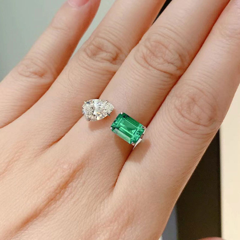 Title 5, Emerald Tourmaline Princess Ring Geometrische V...