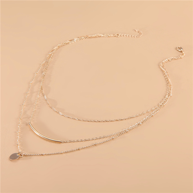 Metal Elbow Disc Pendant Multi-layer Necklace