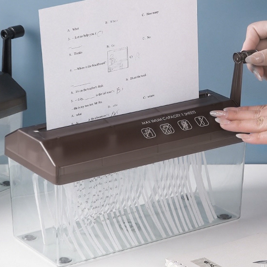Hand Manual Desktop Office A4 Paper Shredder Strip Cut