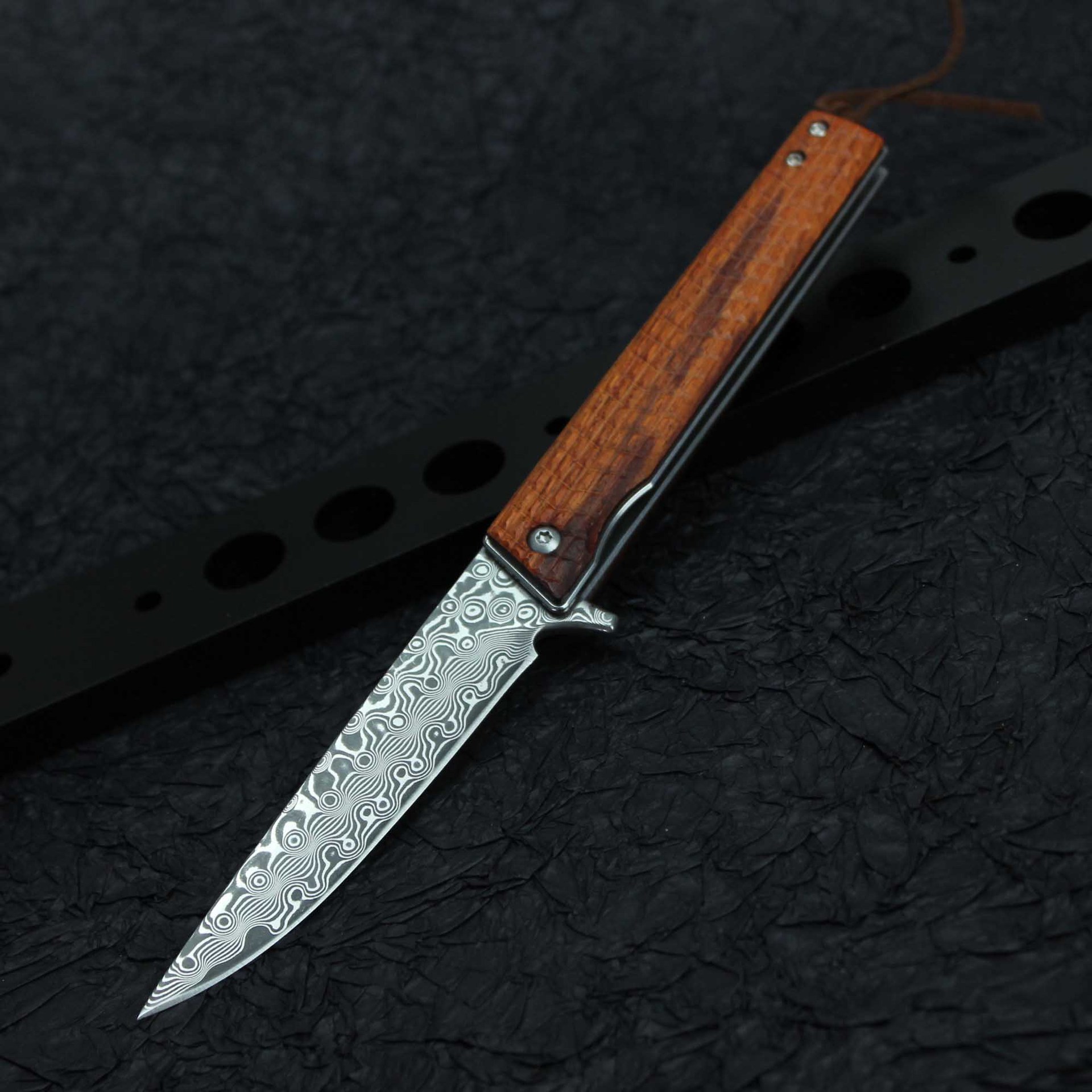 Title 1, Mini Draagbaar Damascus Outdoor Mes met Kleurig...