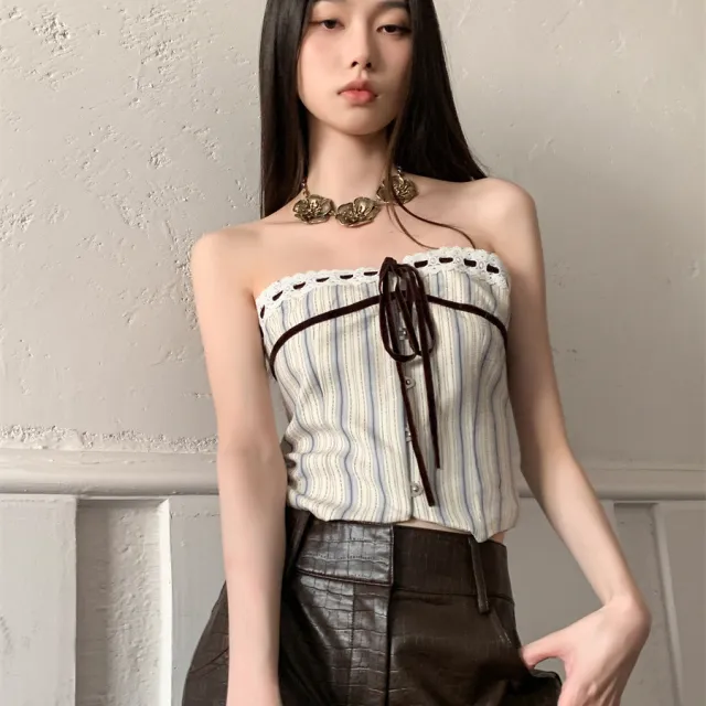 Outer Wear Inner Wear Bottoming Strapless Corset All matching Striped Stripes - Shop at LoveMi