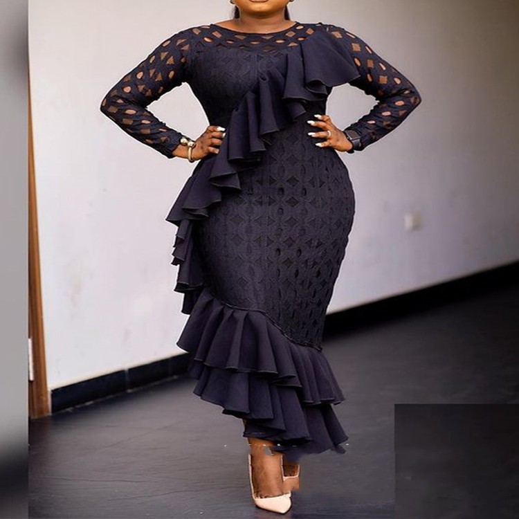 Women's High Waist Lace Irregular Fishtail Dress