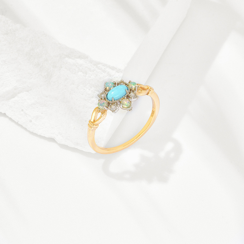 Title 3, Bague ancienne opale turquoise naturelle rhombi...