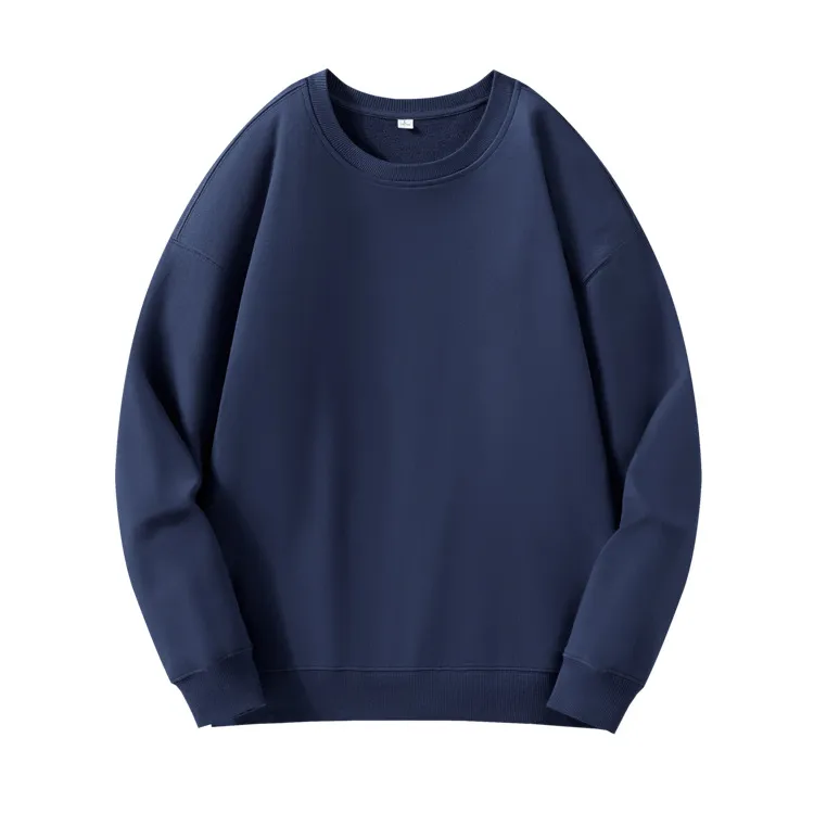 Round Neck Sweater Men's Combed Cotton Drop Shoulder Pullover - Tan
